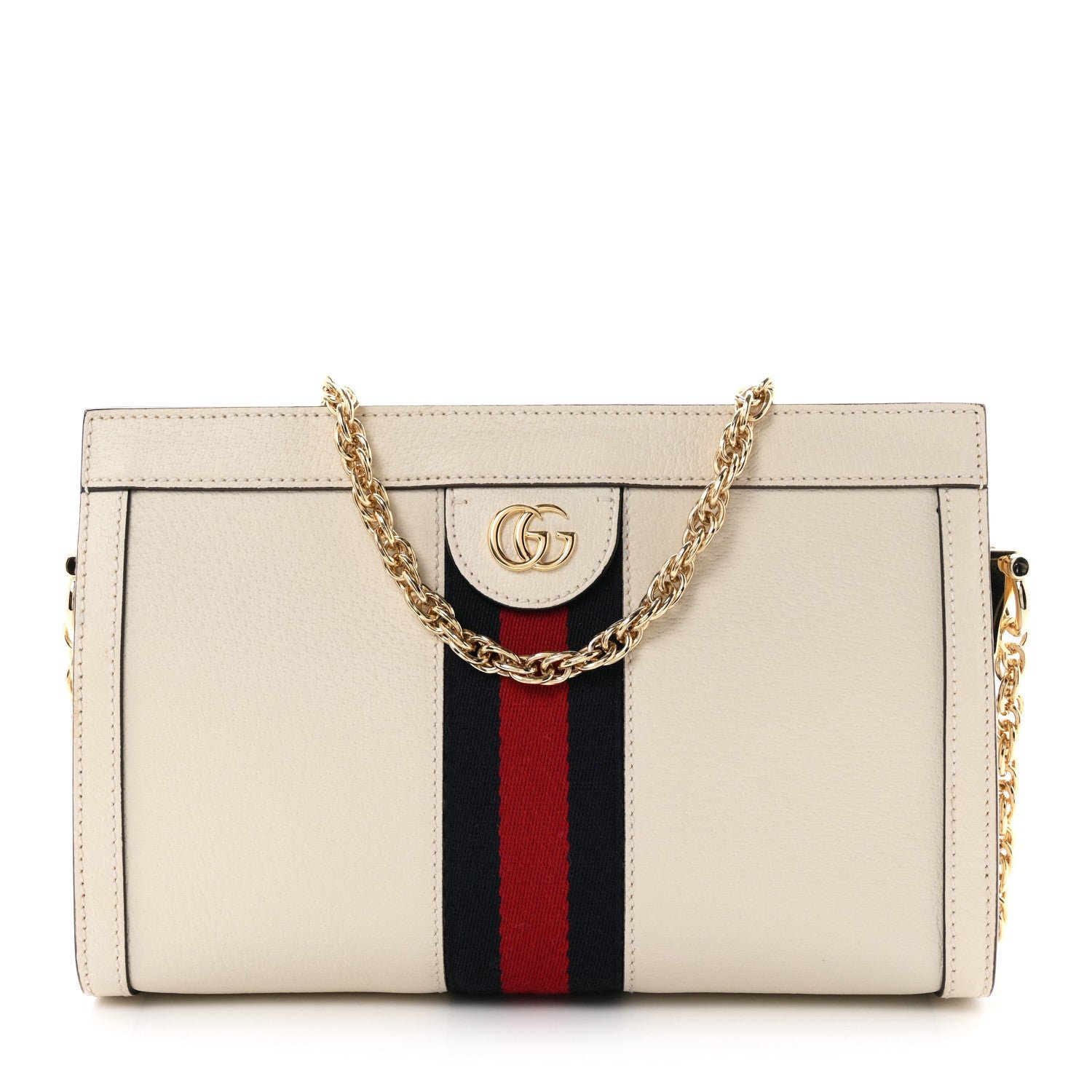 Gucci Textured Calfskin Web Small Ophidia Chain Shoulder Bag Mystic White