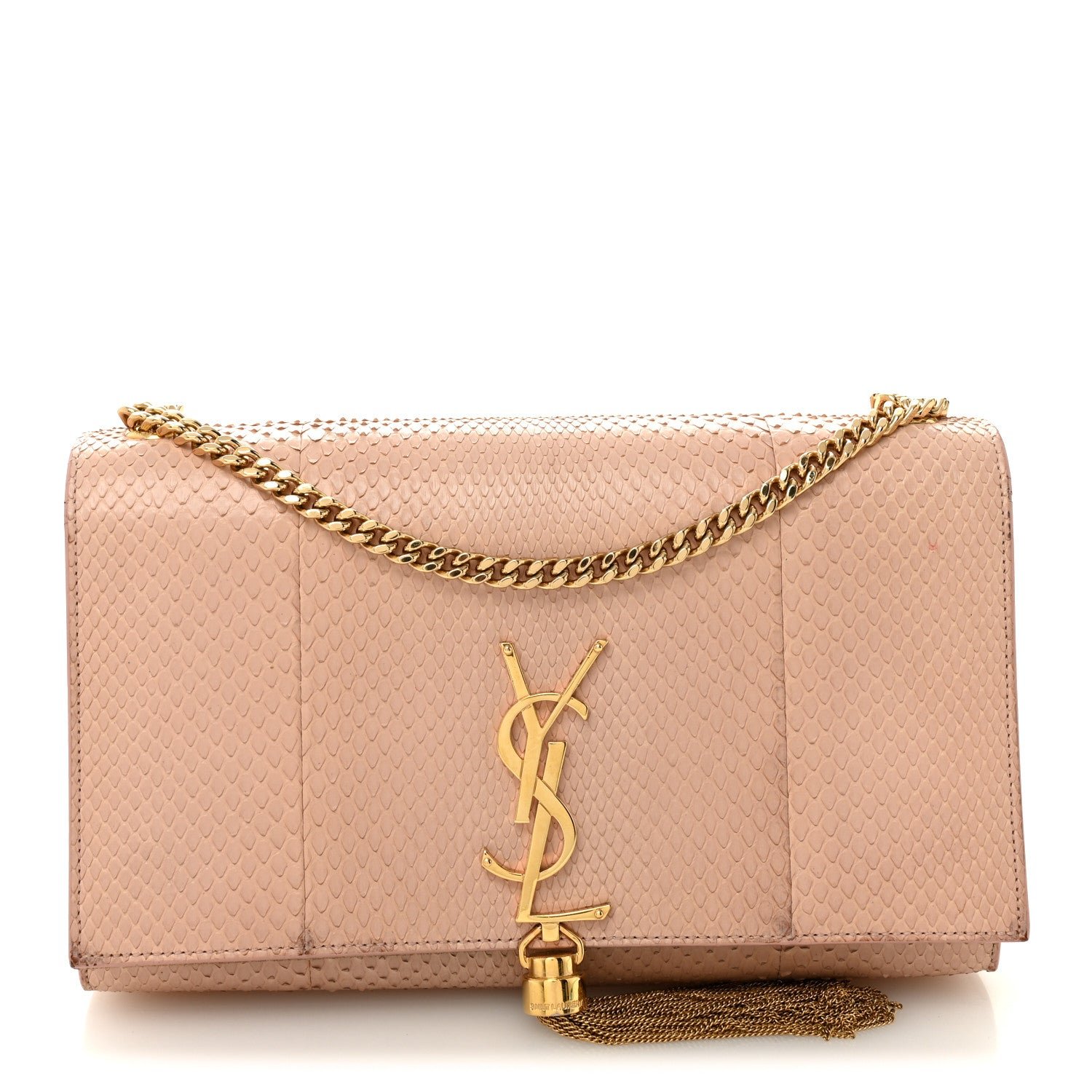 Saint Laurent Snakeskin Medium Classic Monogram Kate Tassel Satchel Beige