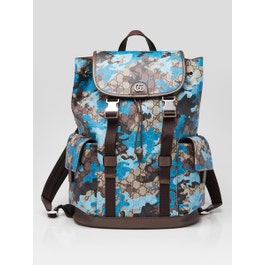 Gucci Gucci Beige/Blue GG Camo Print Coated Canvas Ophidia Large Backpack Bag