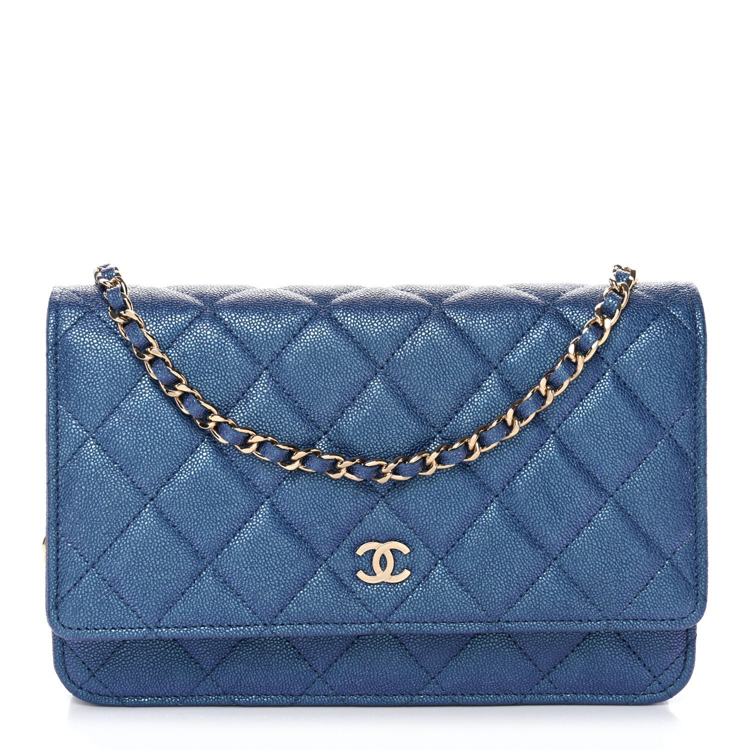 Chanel Iridescent Caviar Quilted Wallet on Chain WOC Dark Blue
