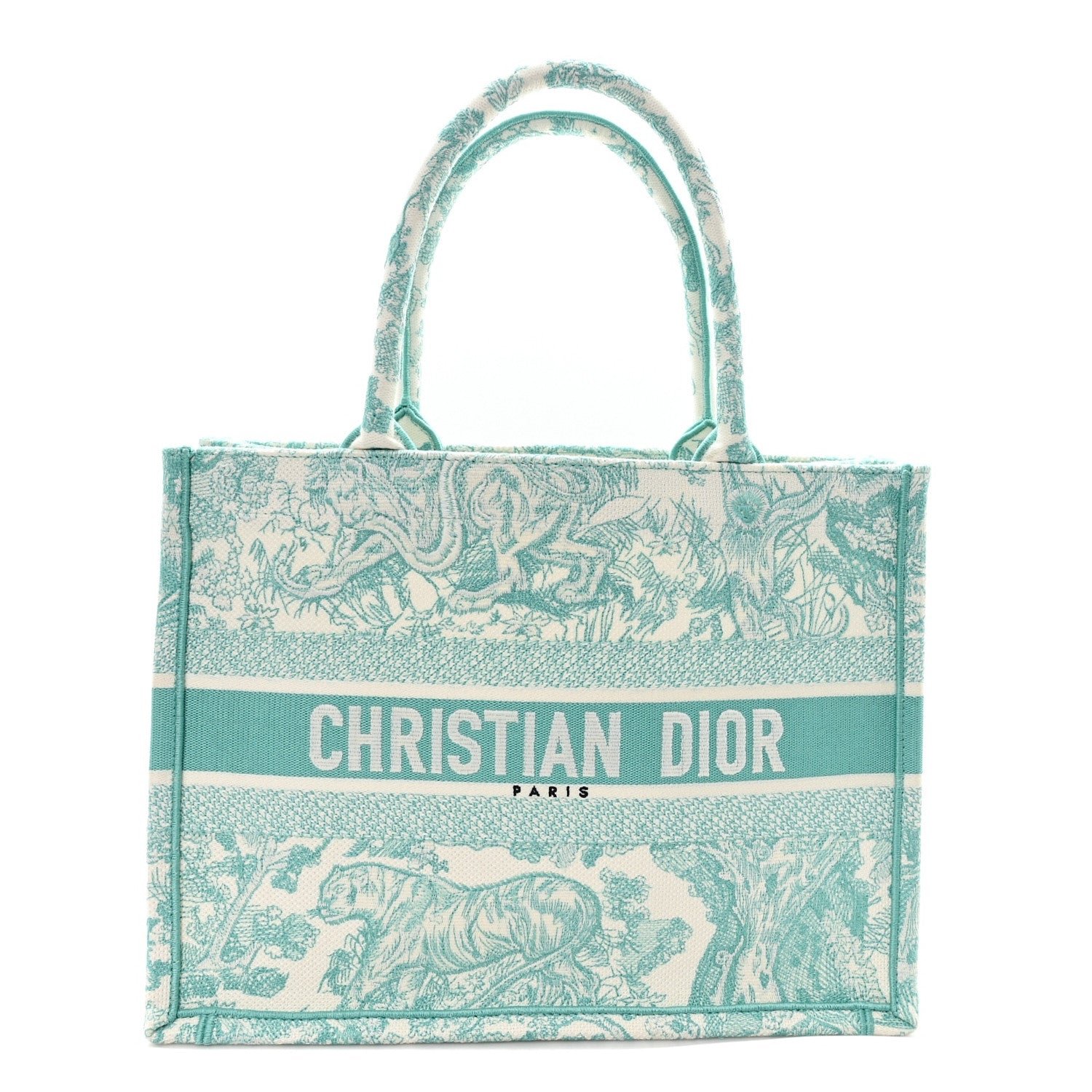 Dior Canvas Embroidered Medium Dioriviera Toile De Jouy Book Tote Aquamarina