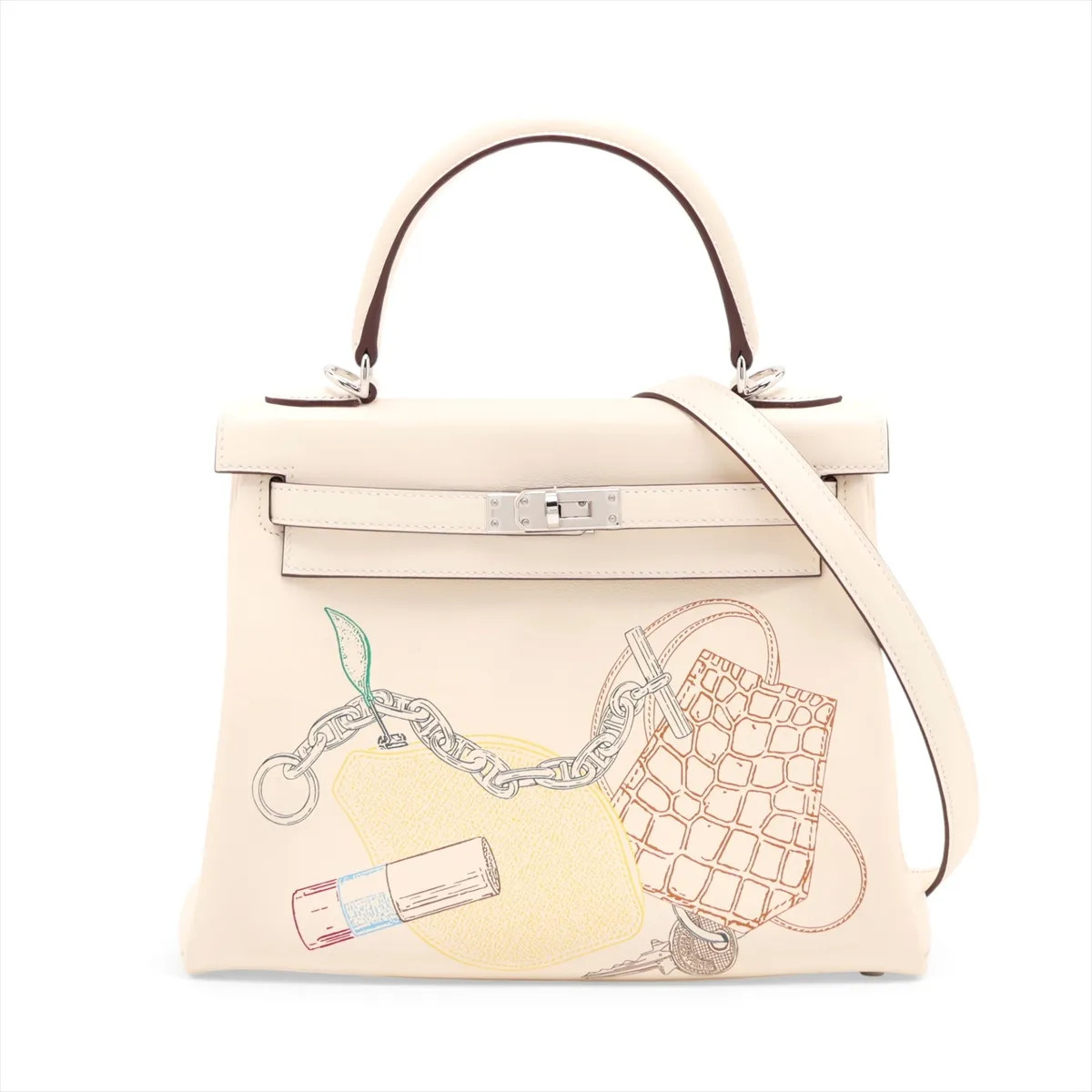 Hermès Kelly 25 In and out Veau Swift Nata Silver Metal Fittings