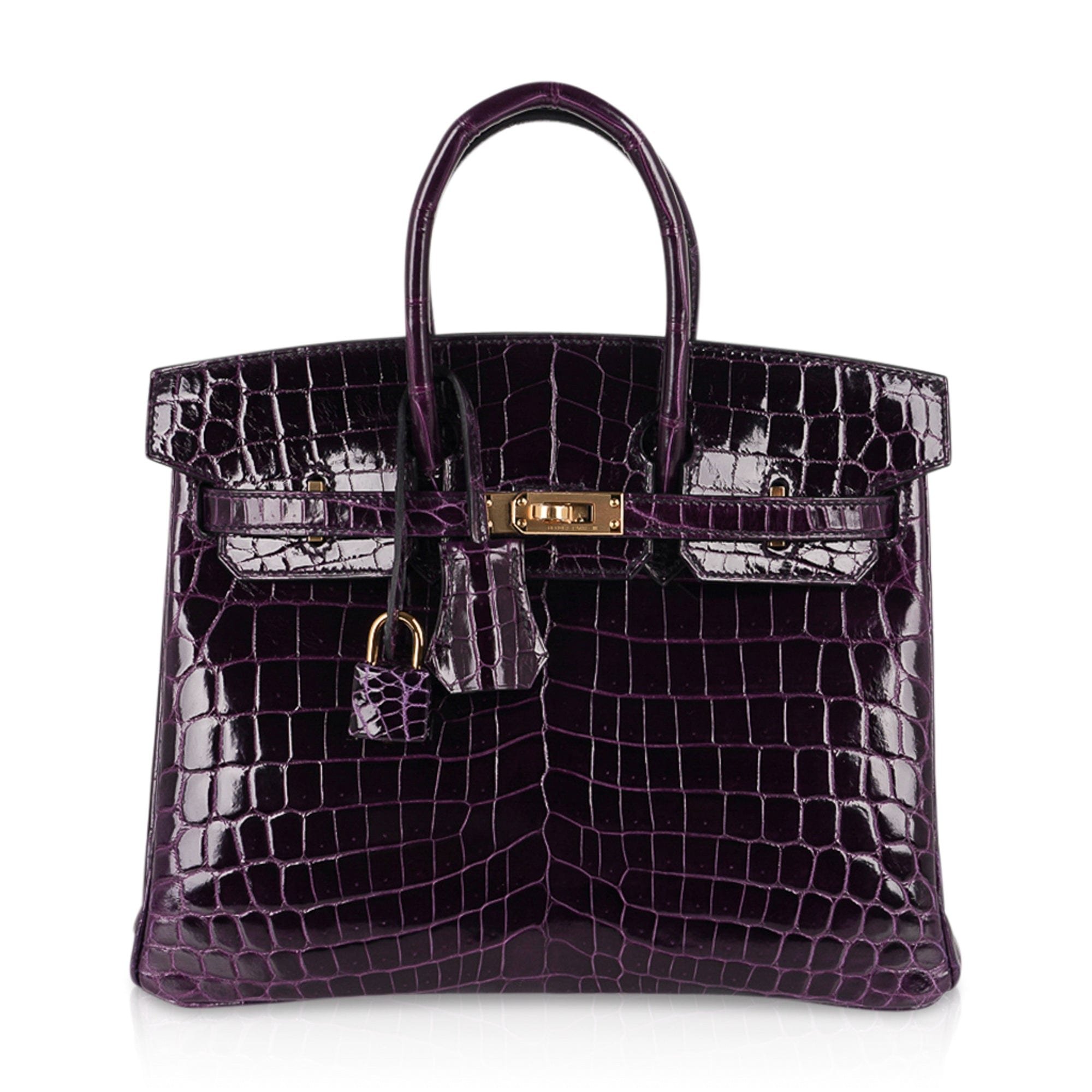 Hermes Hermes Birkin 25 Bag Aubergine Niloticus Crocodile with Gold Hardware