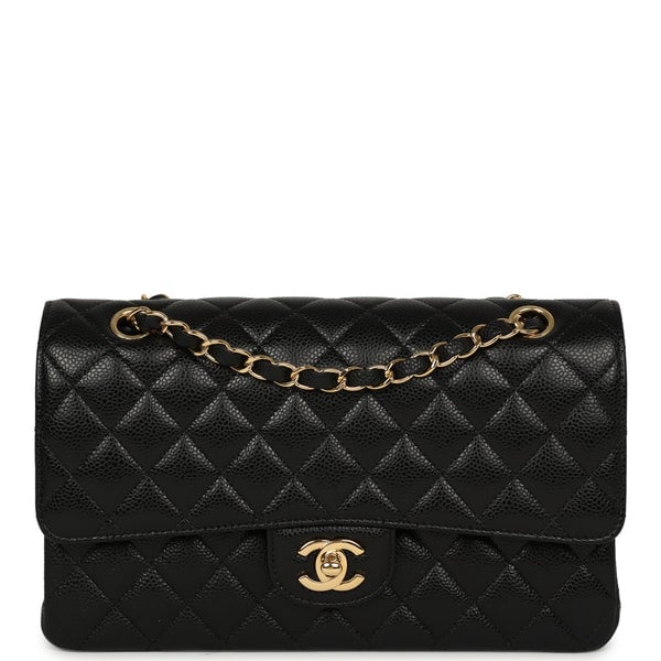 Pre-owned Chanel Medium Classic Double Flap Bag Black Caviar Gold Hardware