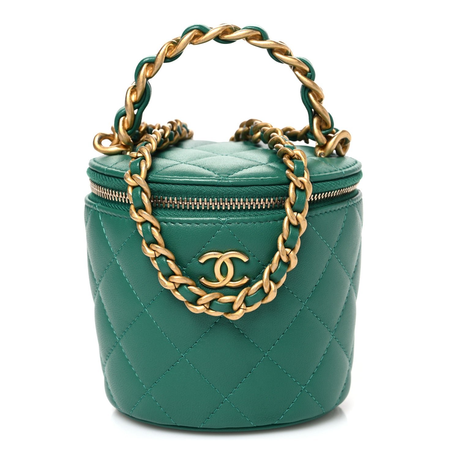 Chanel Lambskin Quilted Afternoon Tea Top Handle Vanity Case With Chain Green