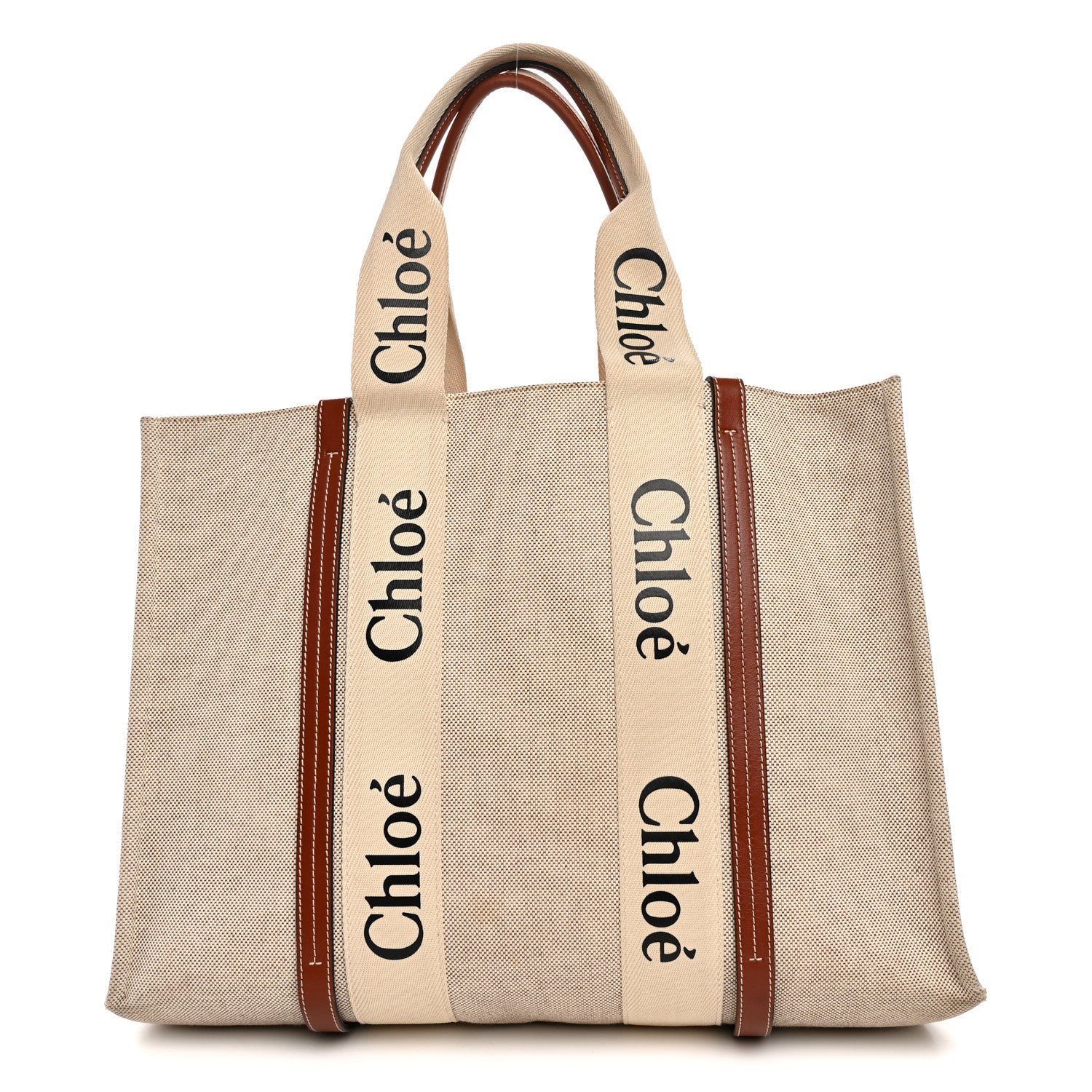 Chloe Cotton Calfskin Large Woody Ribbon Tote White Brown