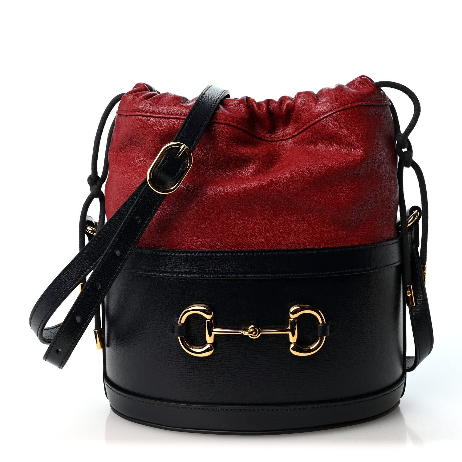 Gucci Azalea Sakai Be Green Calfskin Horsebit 1955 Drawstring Bucket Bag Blue New Cherry Red
