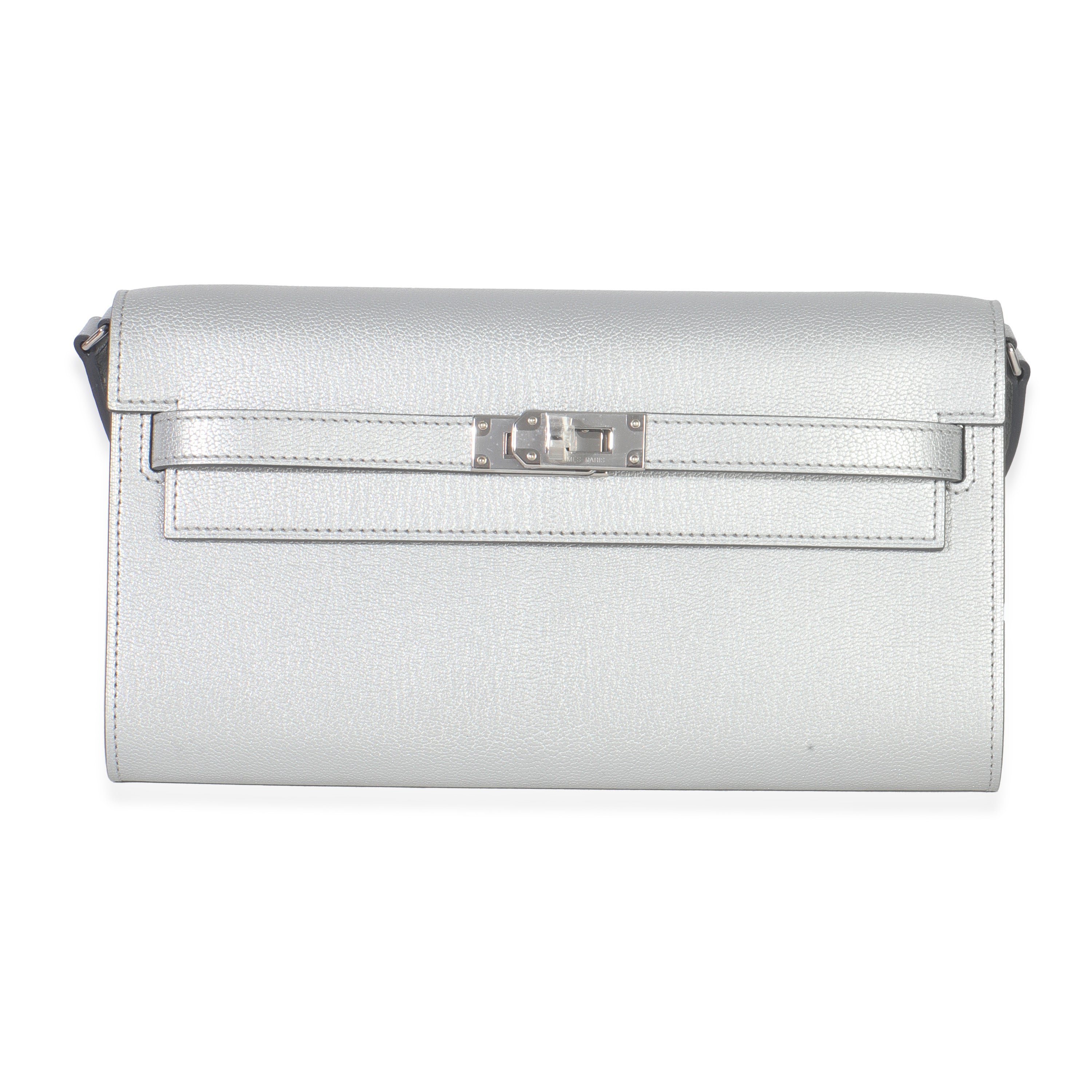 Hermes Argent Metallic Chevre Chamkilight Kelly Wallet To Go PHW