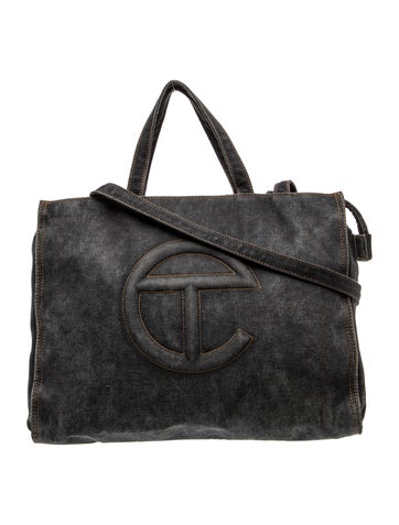 Telfar Denim Medium Black Denim Shopping Bag Medium