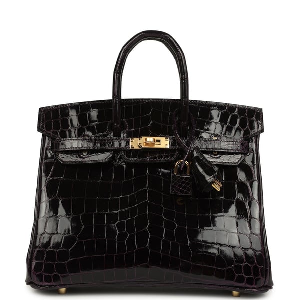 Hermes Hermes Birkin 25 Prunoir Shiny Niloticus Crocodile Gold Hardware