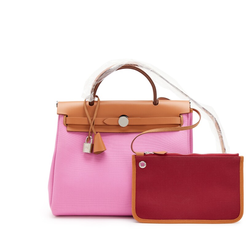 Hermes Natural Vache Hunter and Bubblegum Pink Toile Herbag Zip 31 Palladium Hardware, 2021