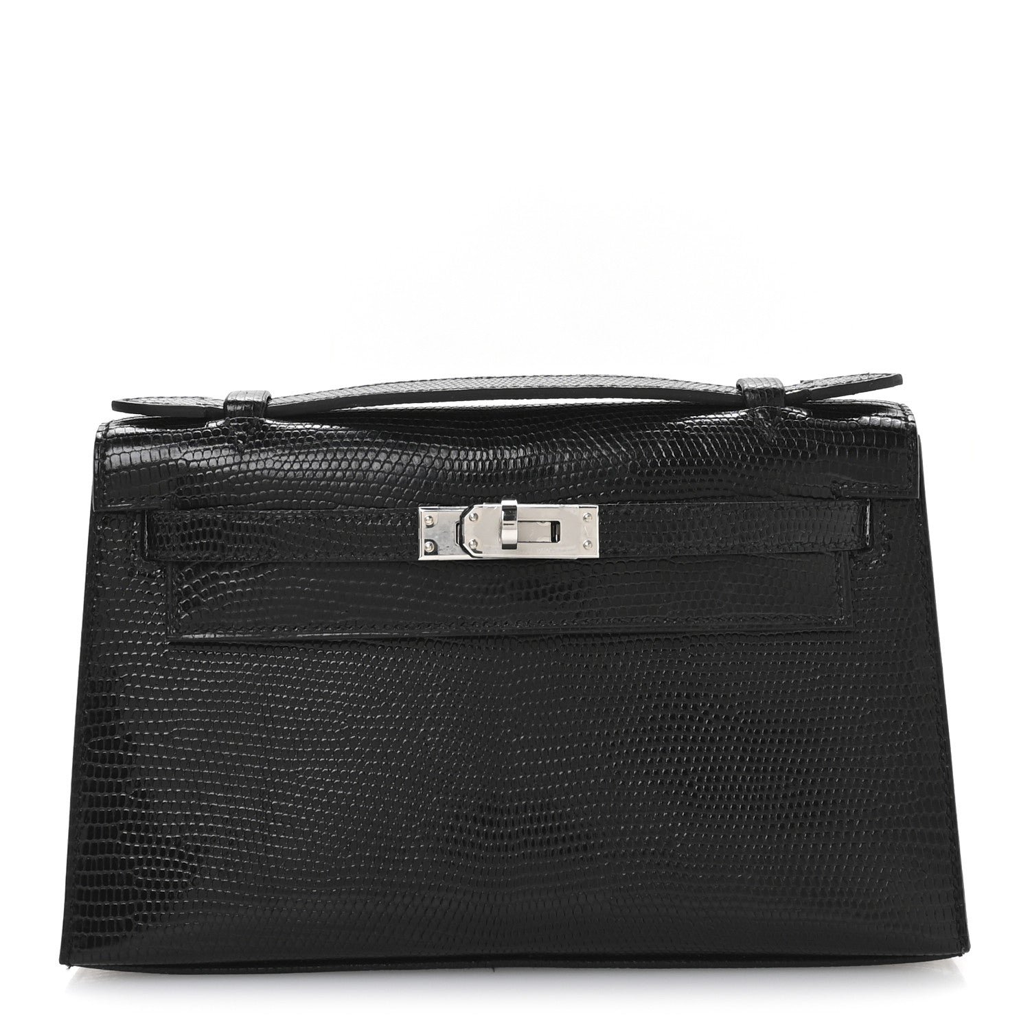 Hermes Lizard Kelly Pochette Clutch Black