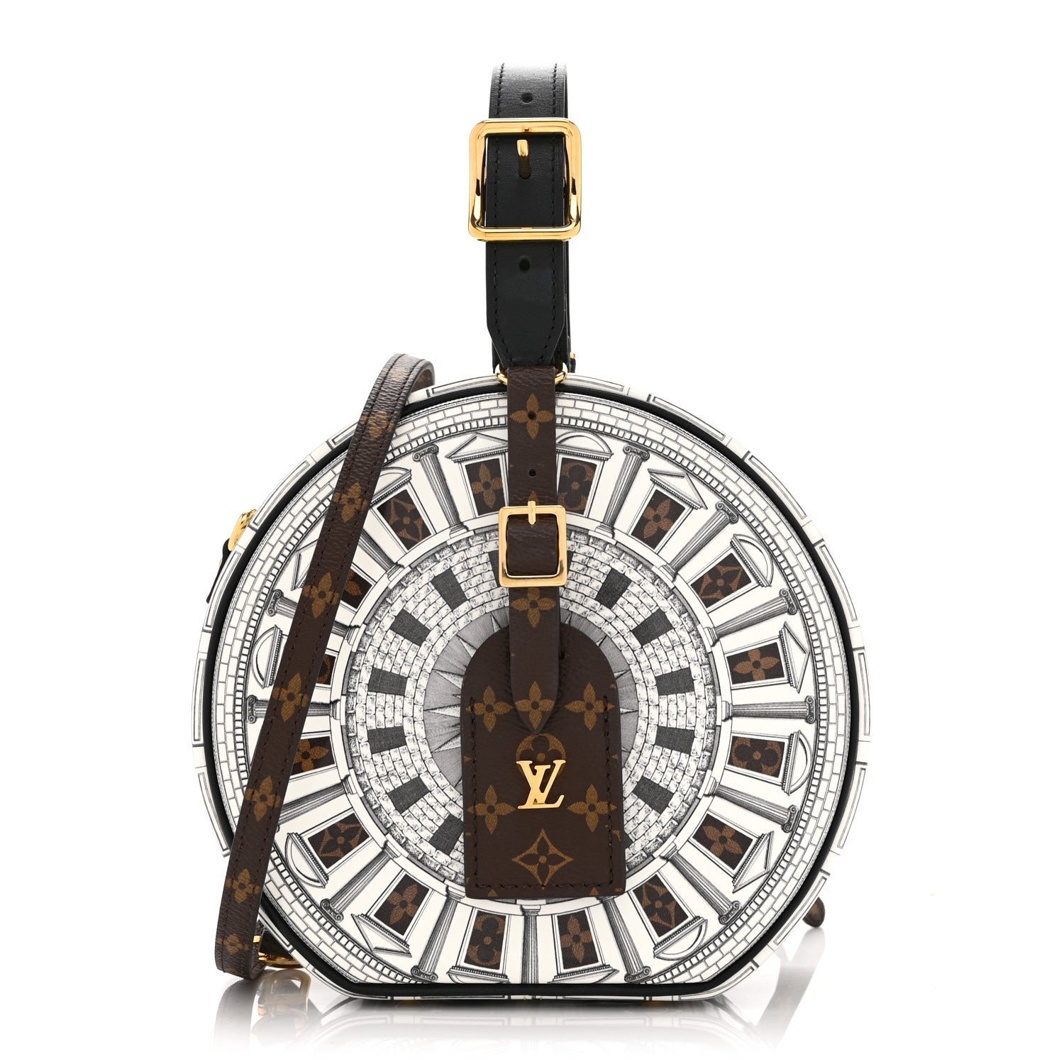 Louis Vuitton X FORNASETTI Calfskin Architettura Petite Boite Chapeau White Black