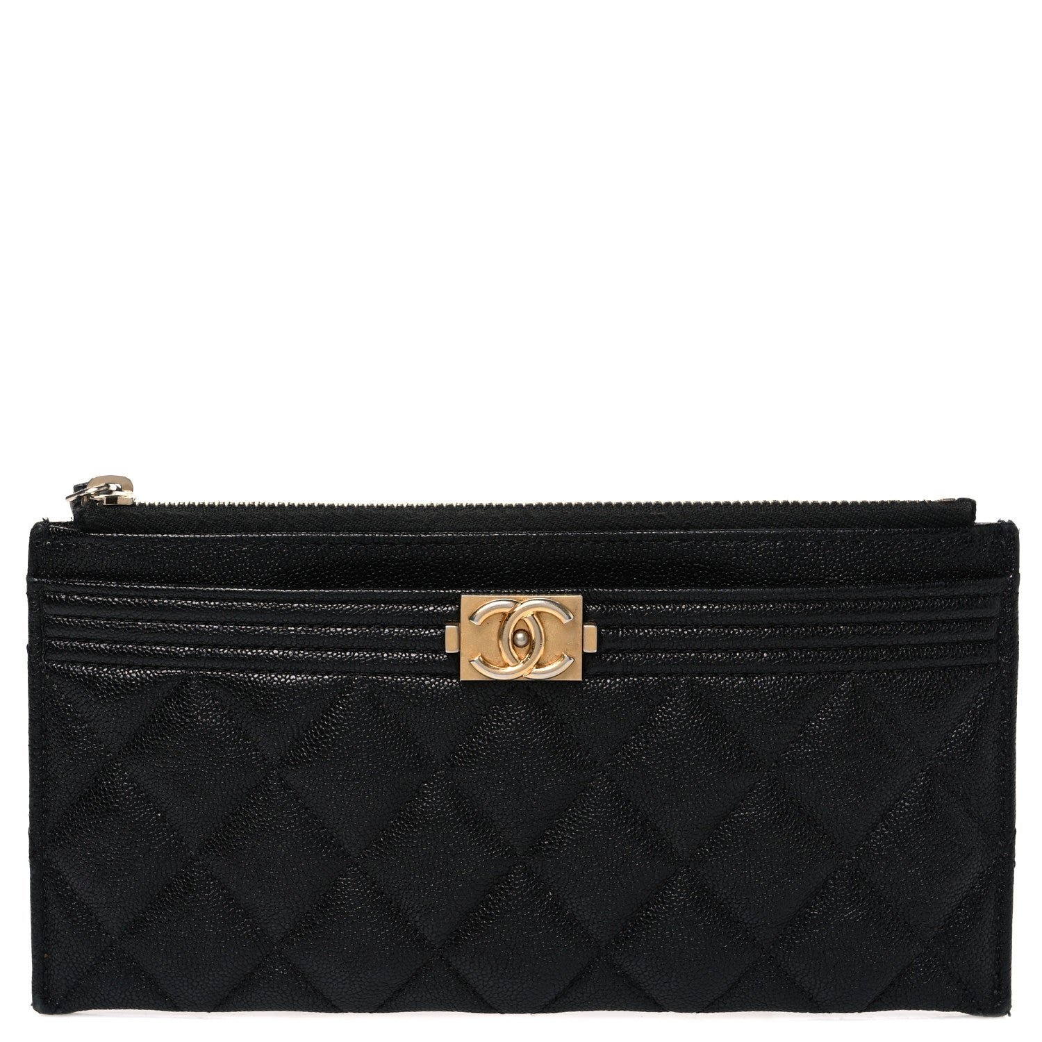 Chanel Caviar Quilted Classic Zip Boy Pouch Black