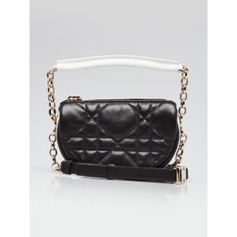 Dior Christian Dior Black/White Cannage Quilted Leather Micro Vibe Shoulder Bag 