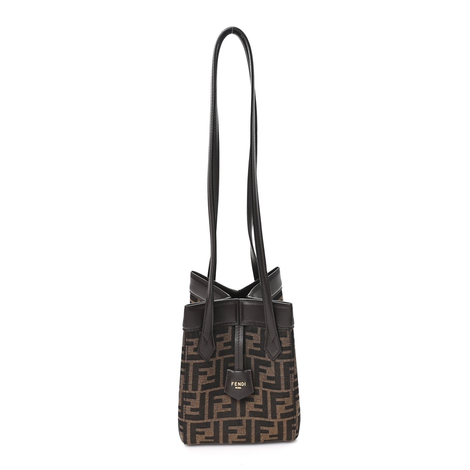Fendi Fabric Jacquard Vitello Grace FF 1974 Mini Fendi Origami Tobacco Moro Ebano
