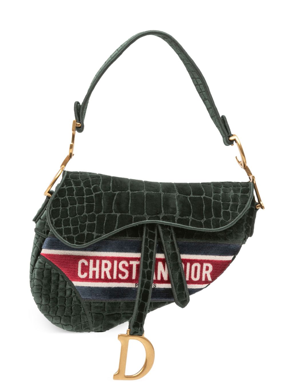 2021 Velvet Embroidered Crocodile Effect Saddle Bag shoulder bag