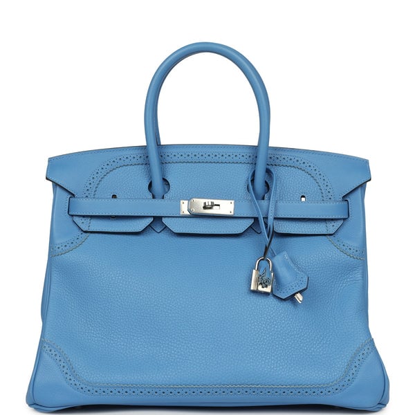Pre-owned Hermes Birkin Ghillies 35 Bleu Paradise Clemence, Evercolor Palladium Hardware