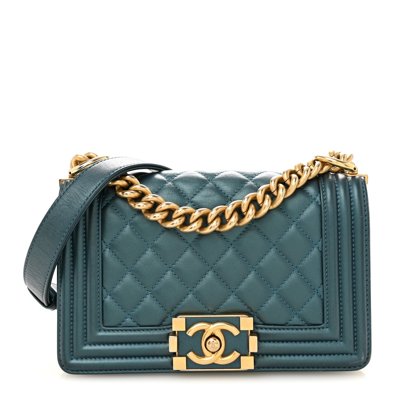 Chanel Metallic Calfskin Quilted Small Boy Flap Blue