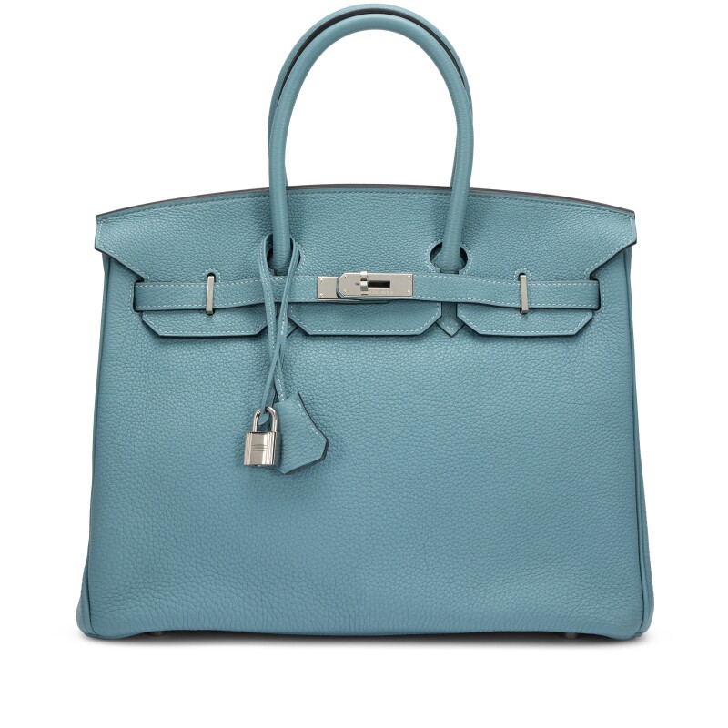 Hermes Bleu Ciel Clemence Birkin 35 Palladium Hardware, 2009