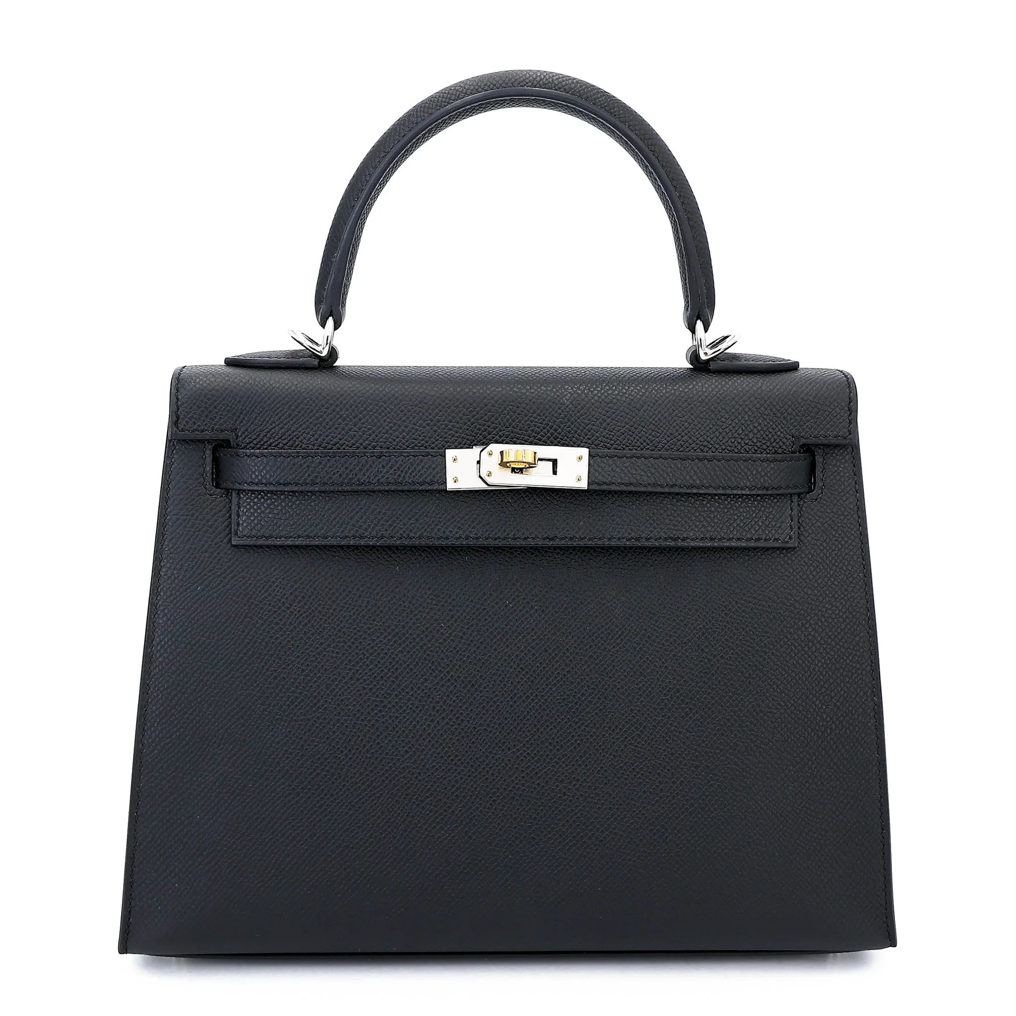 Unused ( Rank NS ) HERMÈS Kelly 25 Sellier Noir (89) Epsom Electrum hardware K (2025)