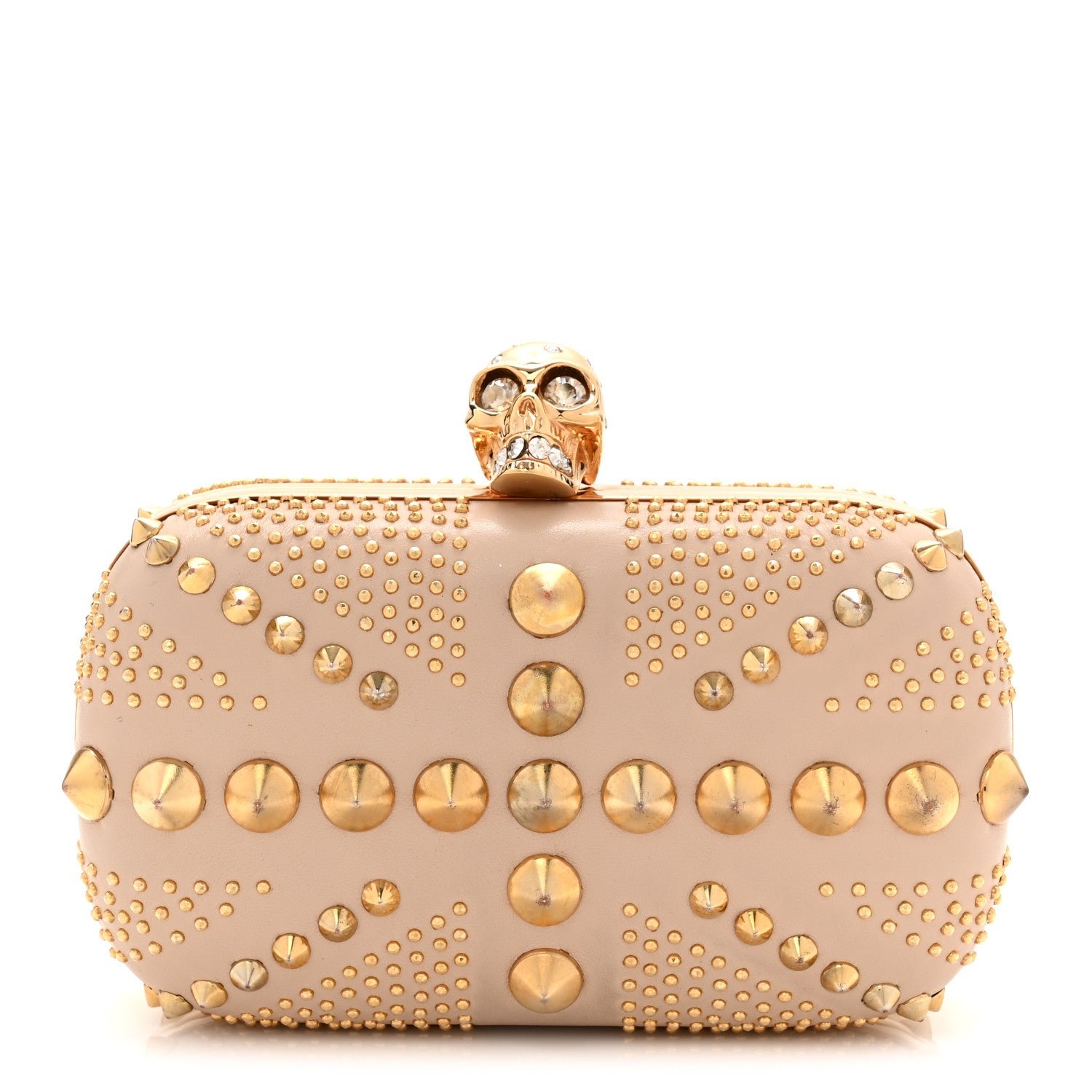 Alexander McQueen Alexander McQueen Calfskin Studded Britannia Skull Box Clutch Beige