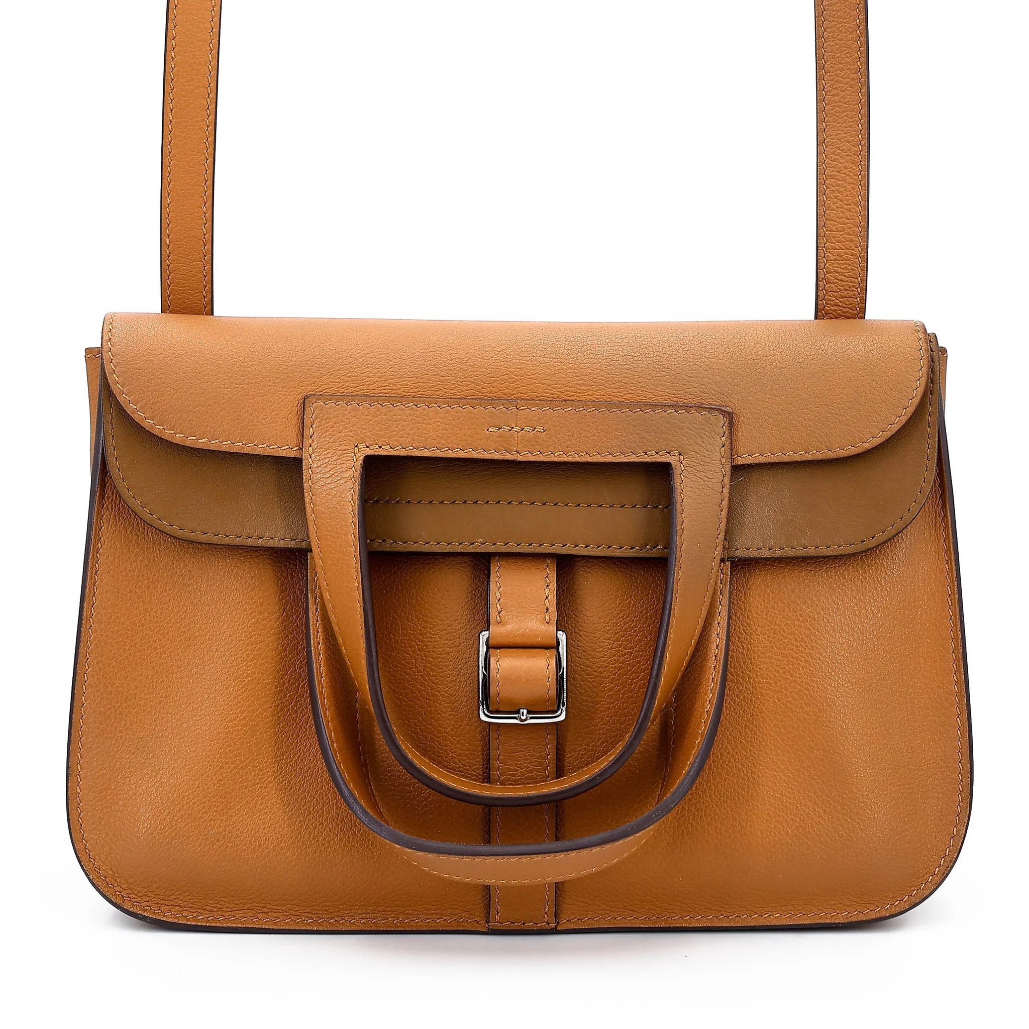 Very Good ( Rank A) HERMÈS Halzan 25 Caramel (28) Evercolor Palladium hardware Z (2021)