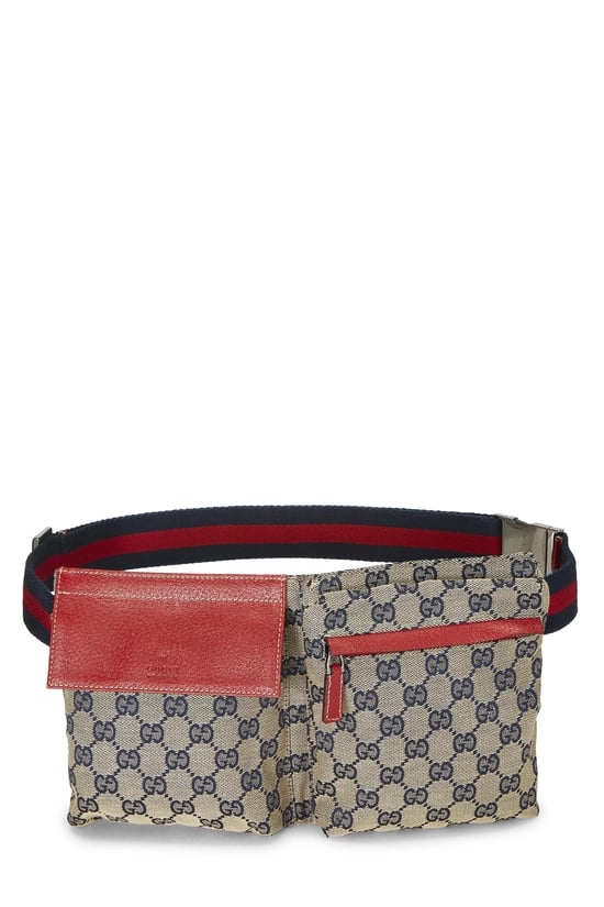 Red Original GG Canvas Web Double Pocket Waist Pouch