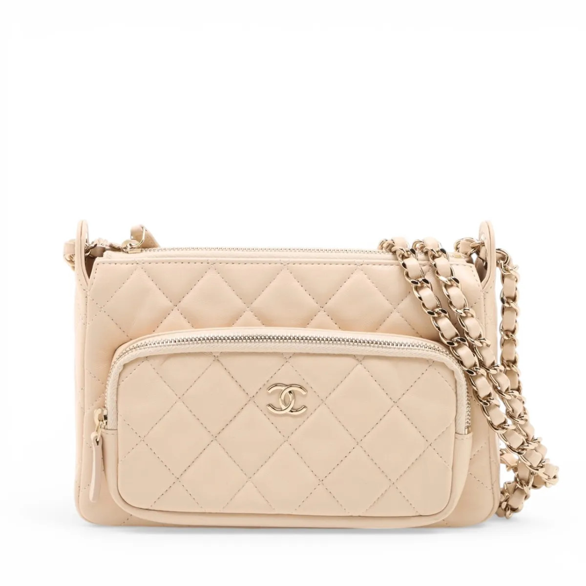 Chanel Matelasse Lambskin Chain Shoulder Bag Beige Gold Metal Fittings random se