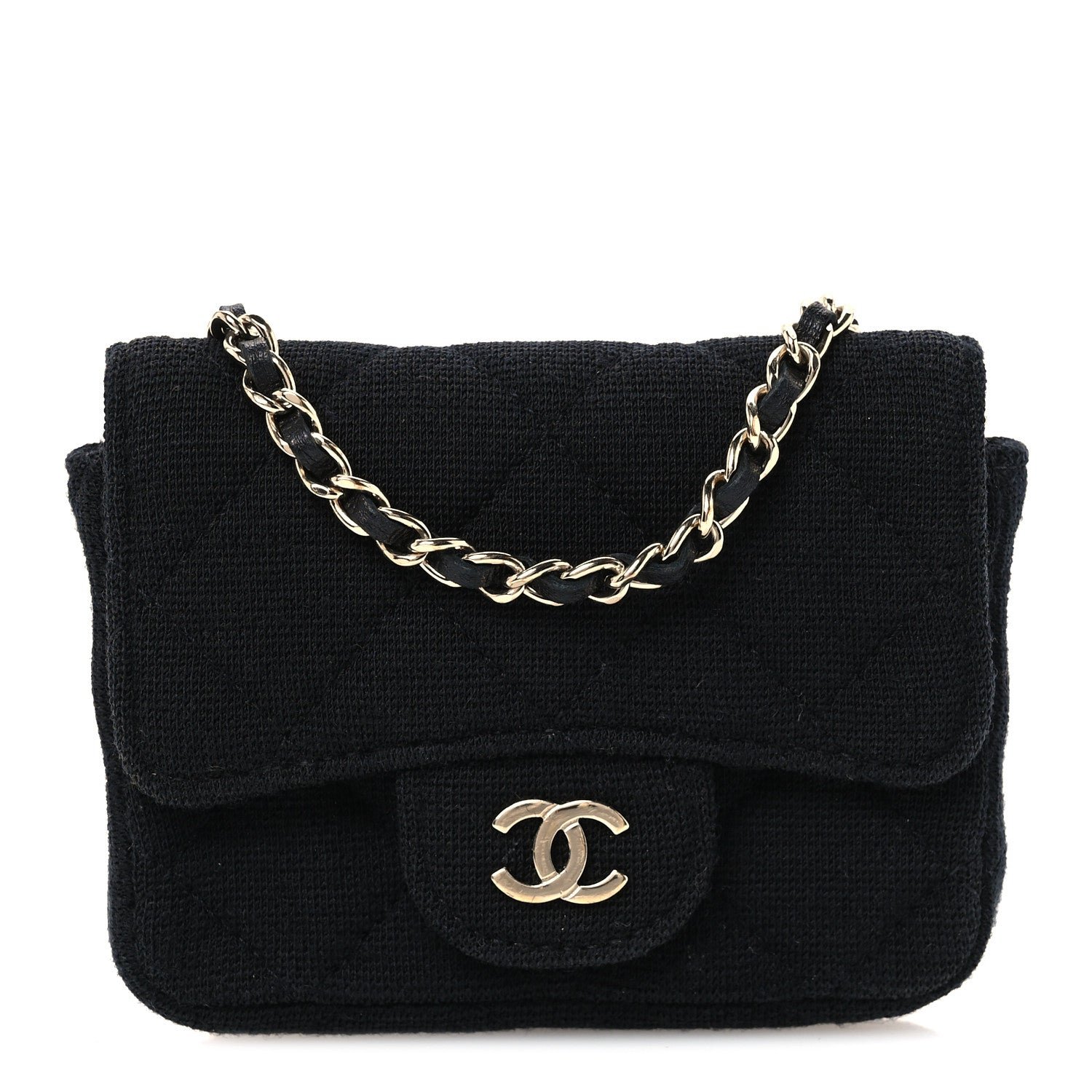 Chanel Jersey Quilted Flap Chain Waist Bag Black