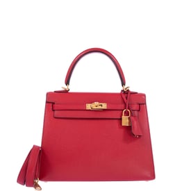 Hermes Hermès Kelly 25 Sellier Rouge Tomate Epsom Gold Hardware