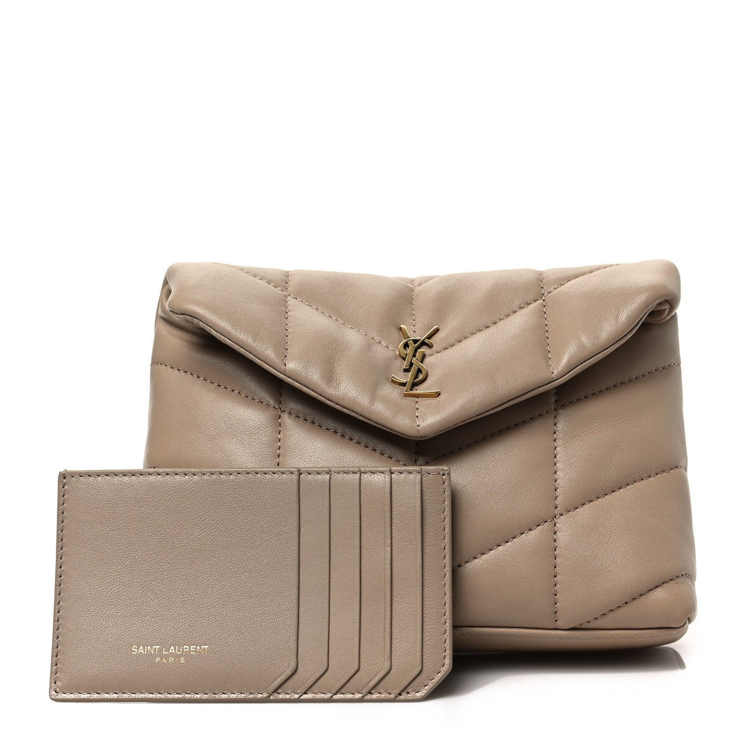 Saint Laurent Lambskin Monogram Loulou Puffer Pouch Clutch Dark Beige