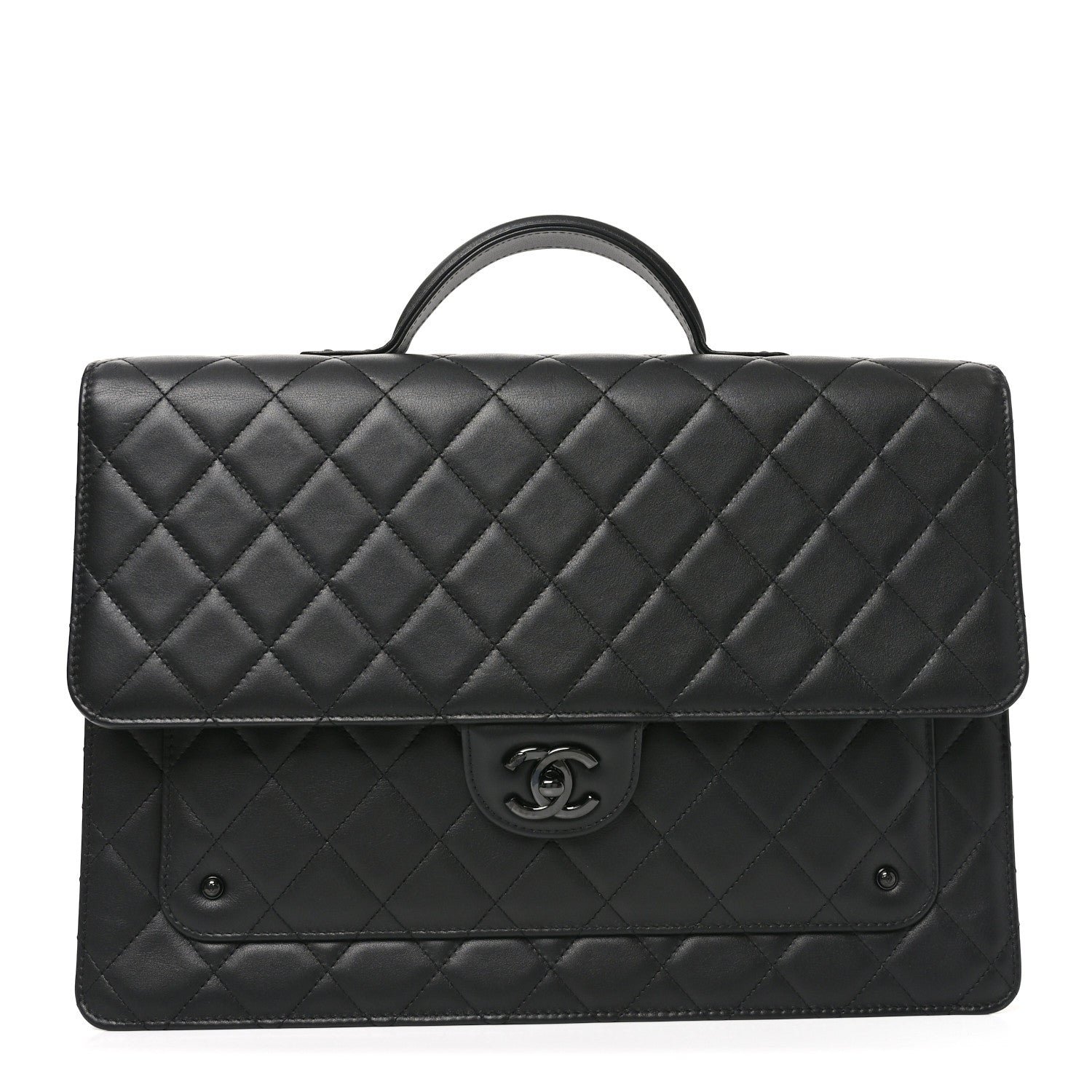 Chanel Lambskin Quilted Briefcase Satchel So Black