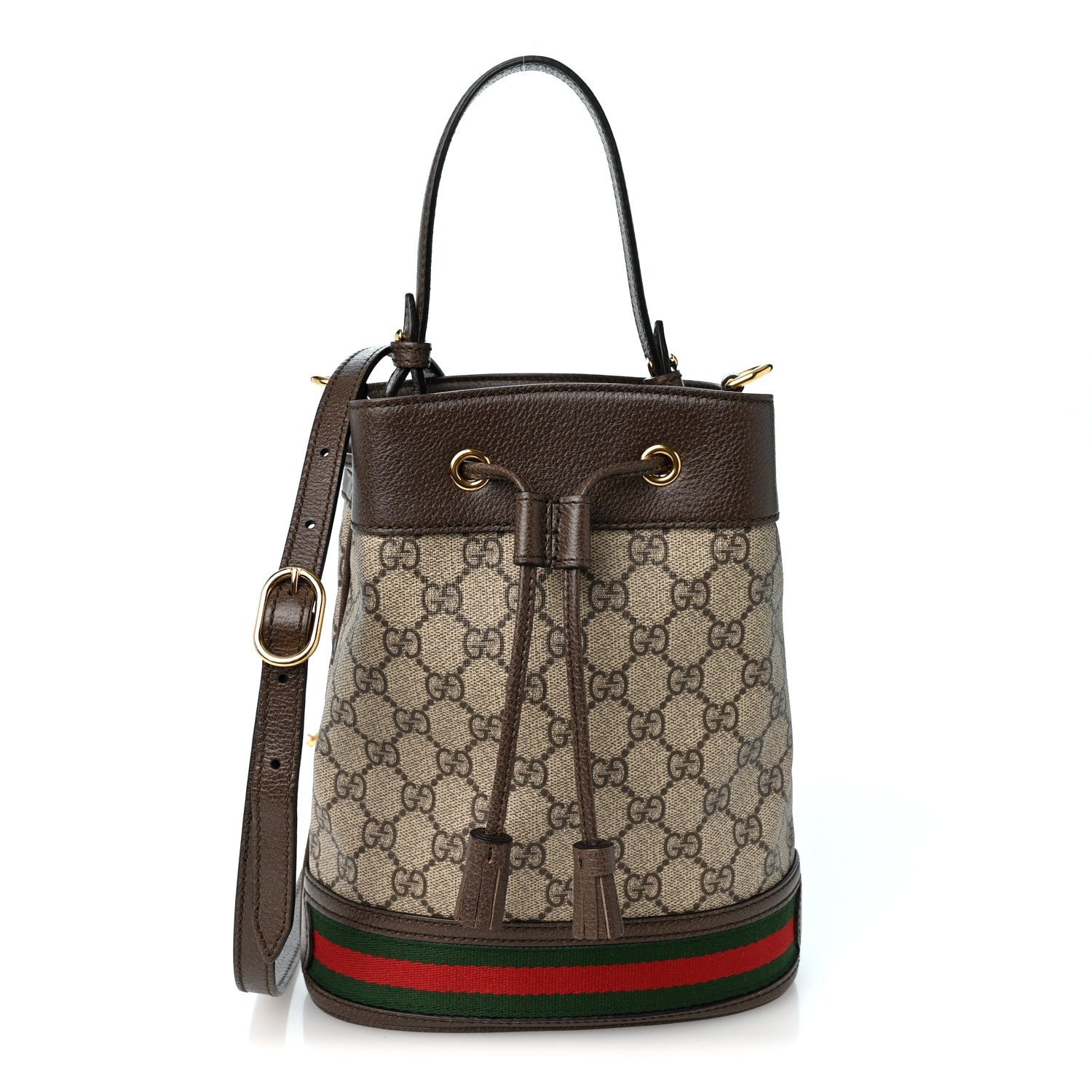 Gucci GG Supreme Monogram Web Small Ophidia Bucket Bag Brown