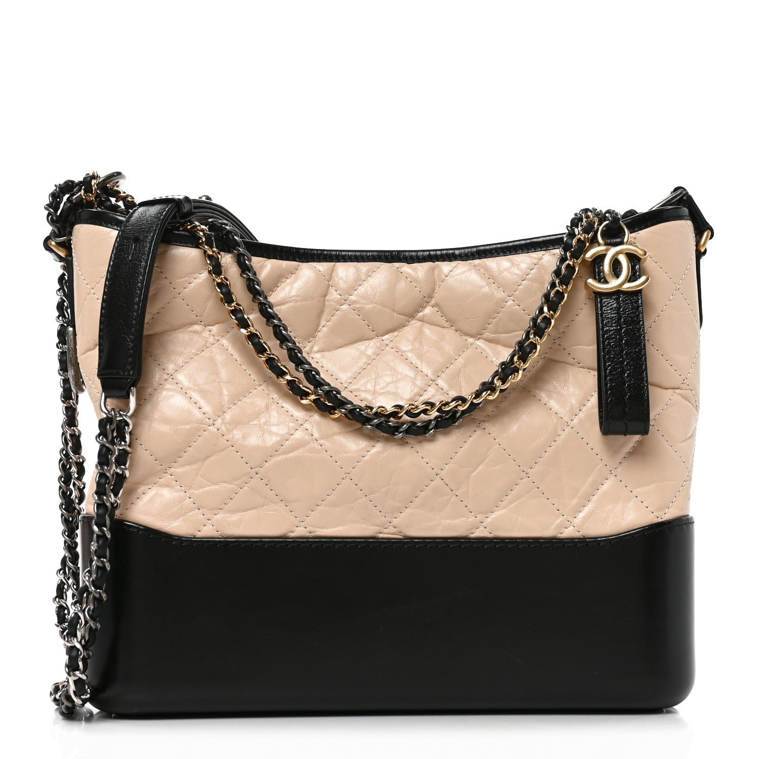 Chanel Aged Calfskin Quilted Medium Gabrielle Hobo Beige Black