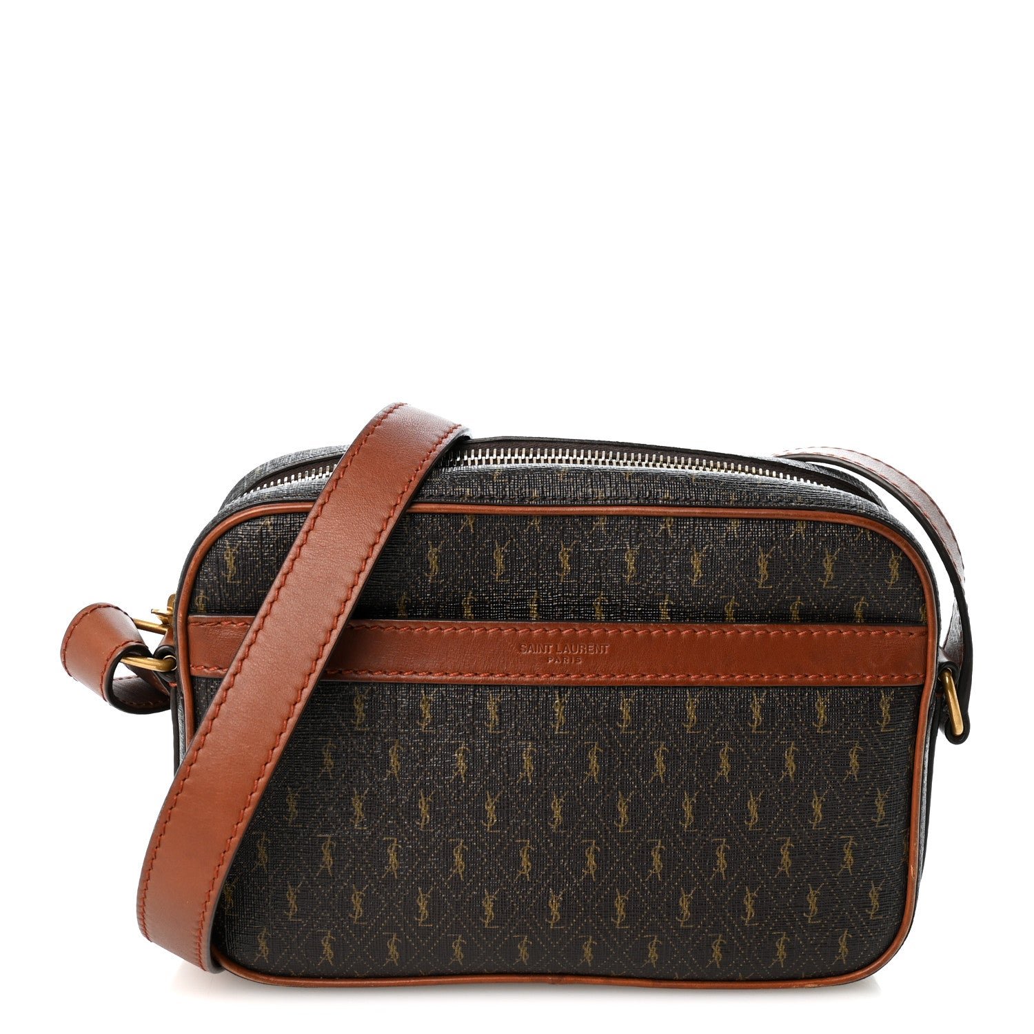 Saint Laurent Canvas Smooth Calfskin Le Monogramme Camera Bag Chestnut