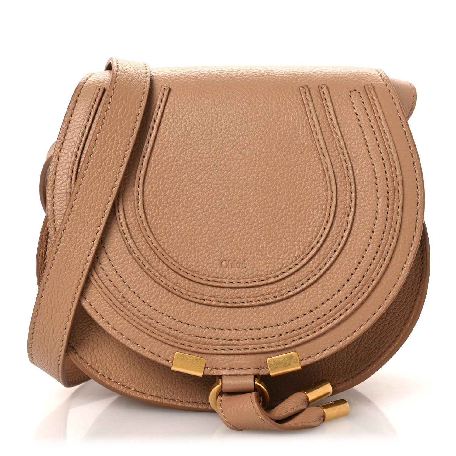 Chloe Grained Calfskin Small Marcie Saddle Bag Light Tan