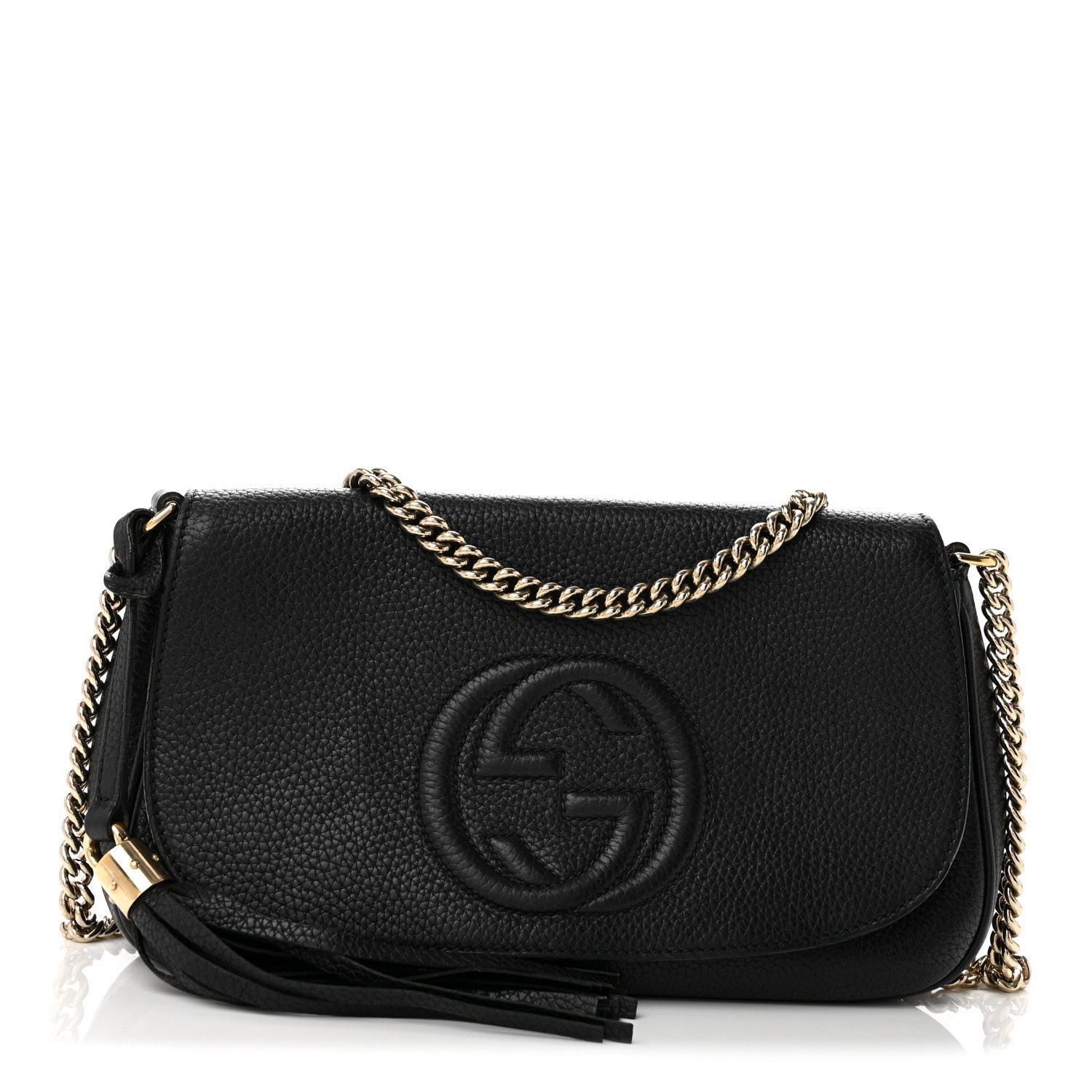 Gucci Pebbled Calfskin Medium Soho Flap Crossbody Black