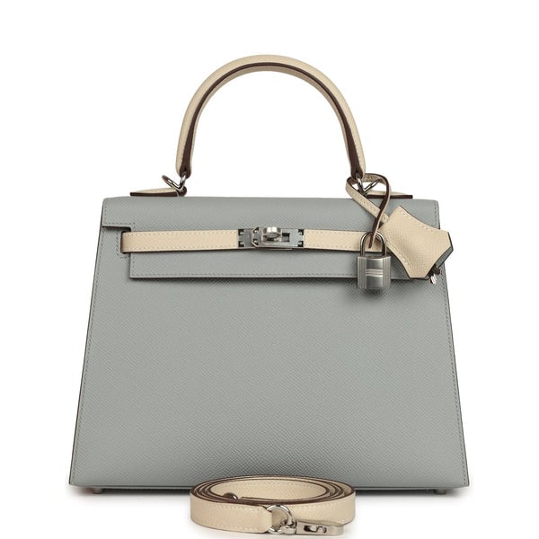 Hermes Hermes Special Order (HSS) Kelly Sellier 25 Bleu Glacier and Craie Epsom Palladium Hardware