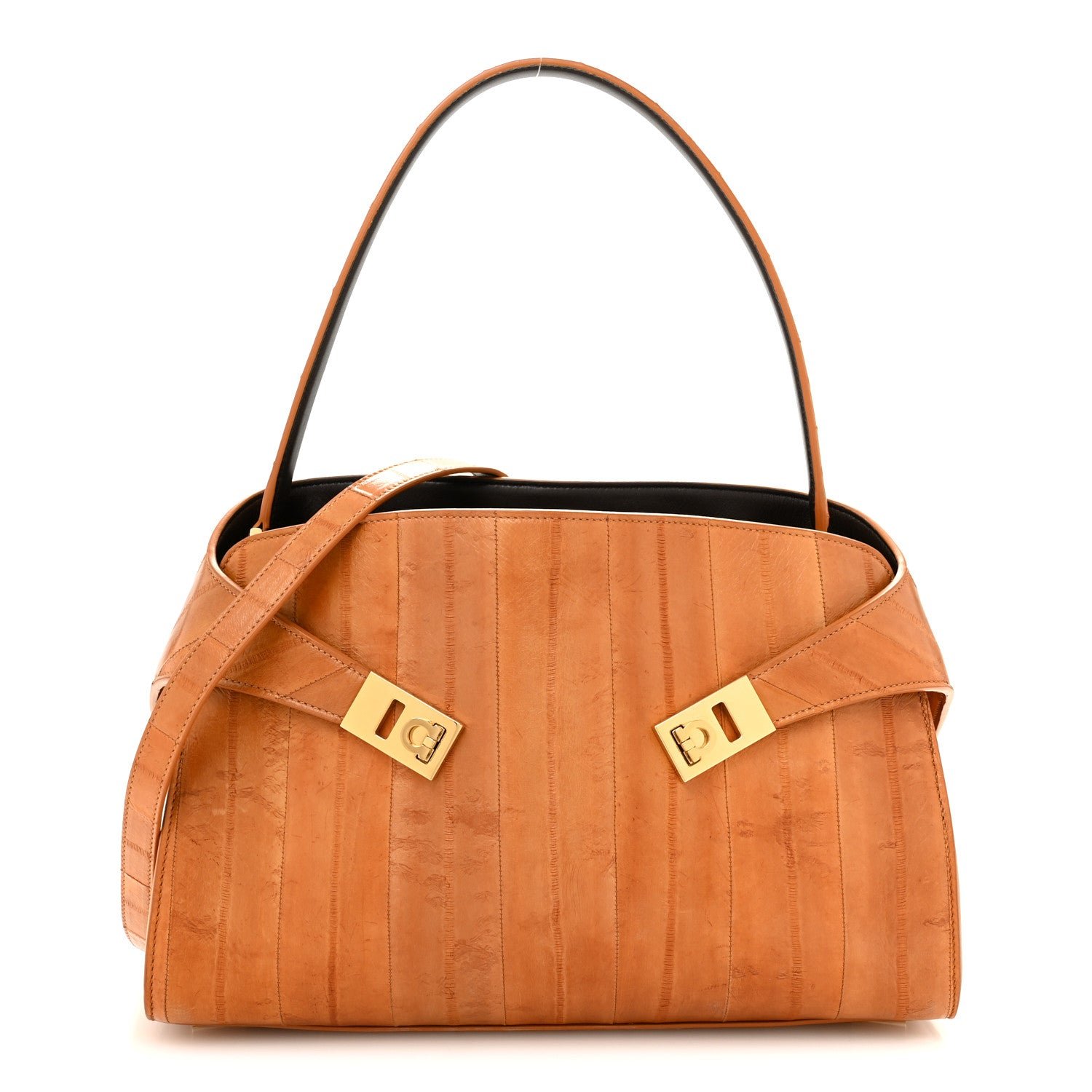 Ferragamo Salvatore Ferragamo Eel Medium Soft Bicolor Hug Bag Beige Testa di Moro