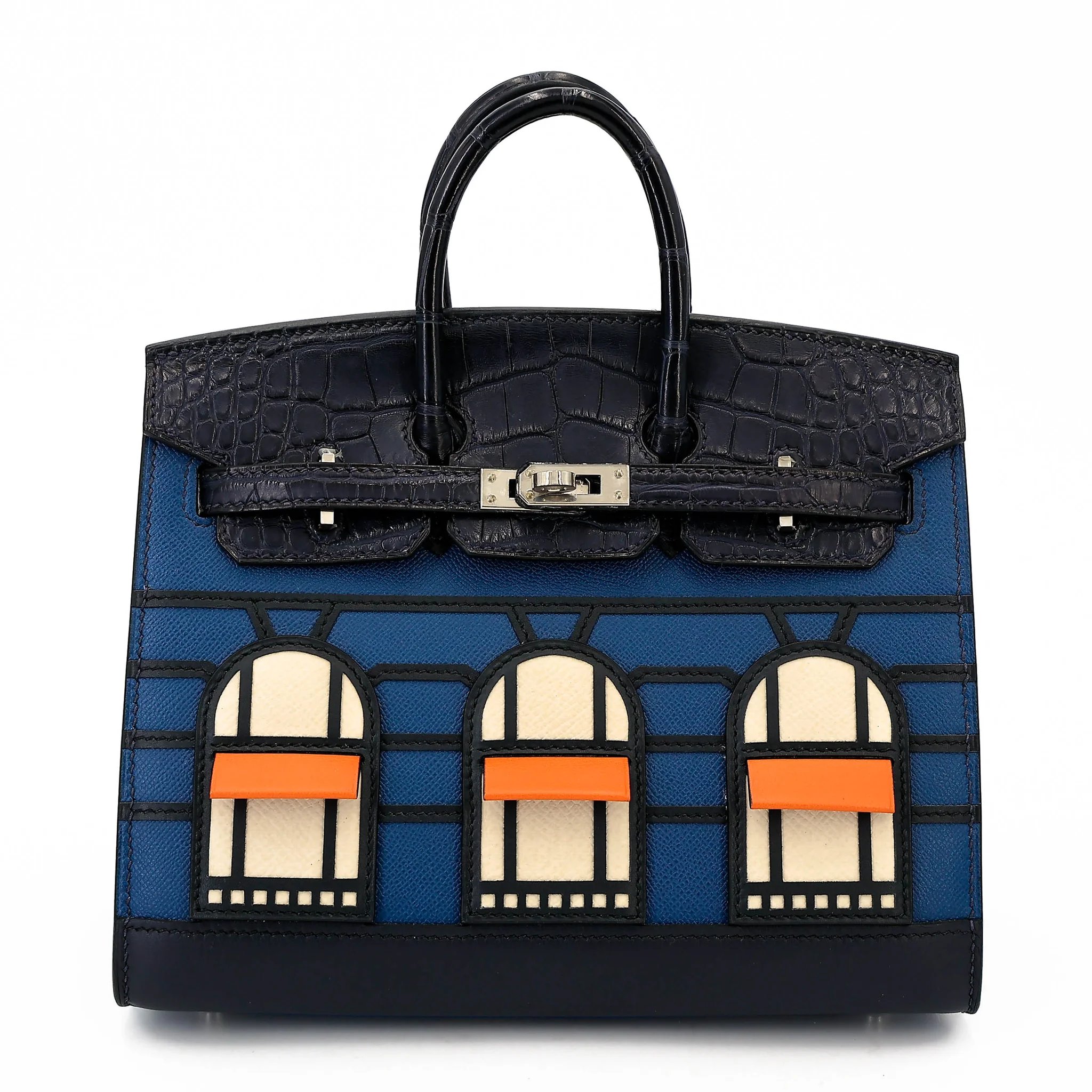 Unused ( Rank NS ) HERMÈS Limited Edition Birkin Faubourg 20 Deep Blue (S4) Blue Marine (78) Orange (93) Craie (10) Bleu Obscur (K7) Bleu Indigo (76) Matte Alligator Madame Sombrero Swift Palladium hardware D (2019)