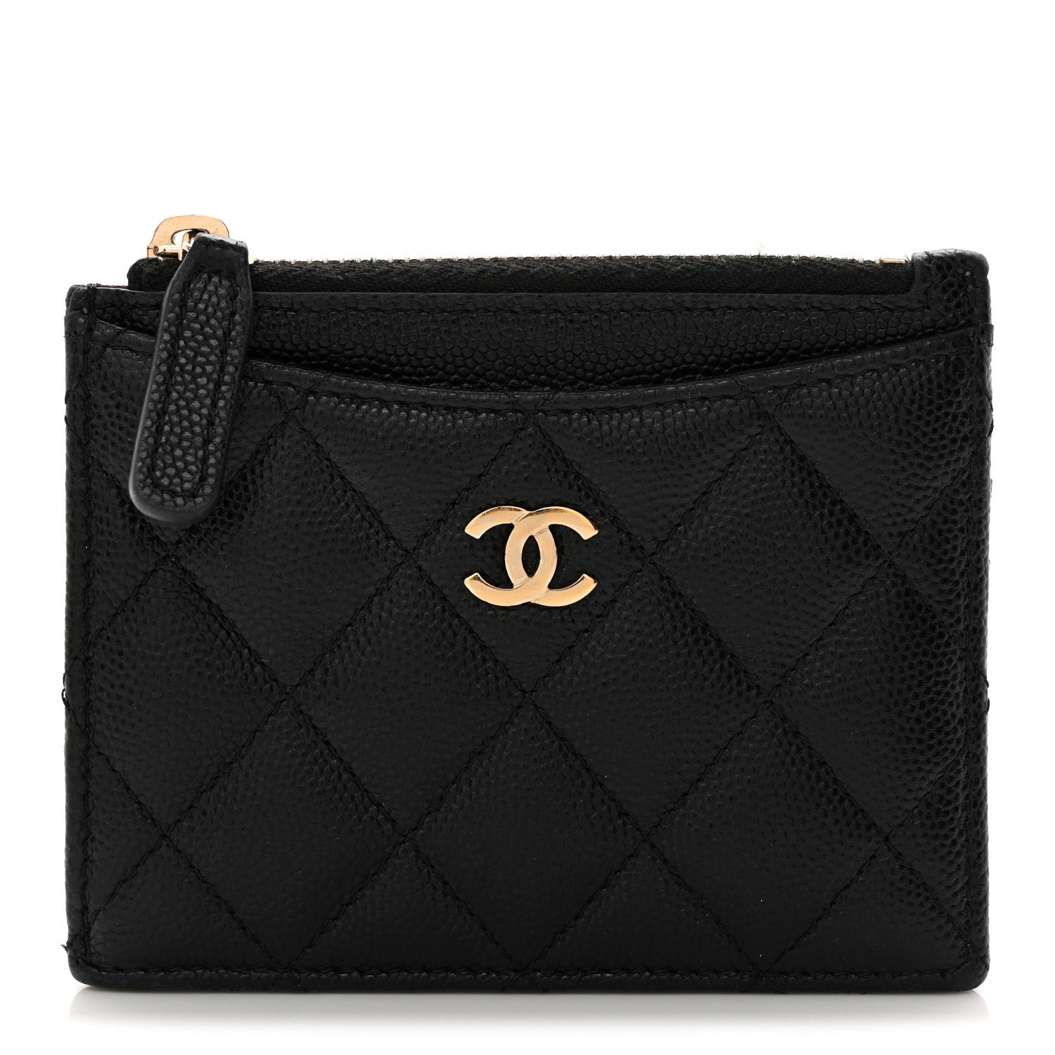 Chanel Caviar Quilted CC Zip Card Holder Black