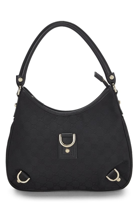 Black GG Canvas D-Ring Abbey Hobo Small