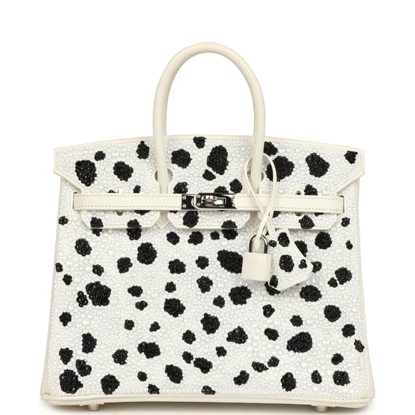 Hermes Custom "Dalmatian" Swarovski Crystal Hermes Birkin 25 White Epsom Palladium Hardware