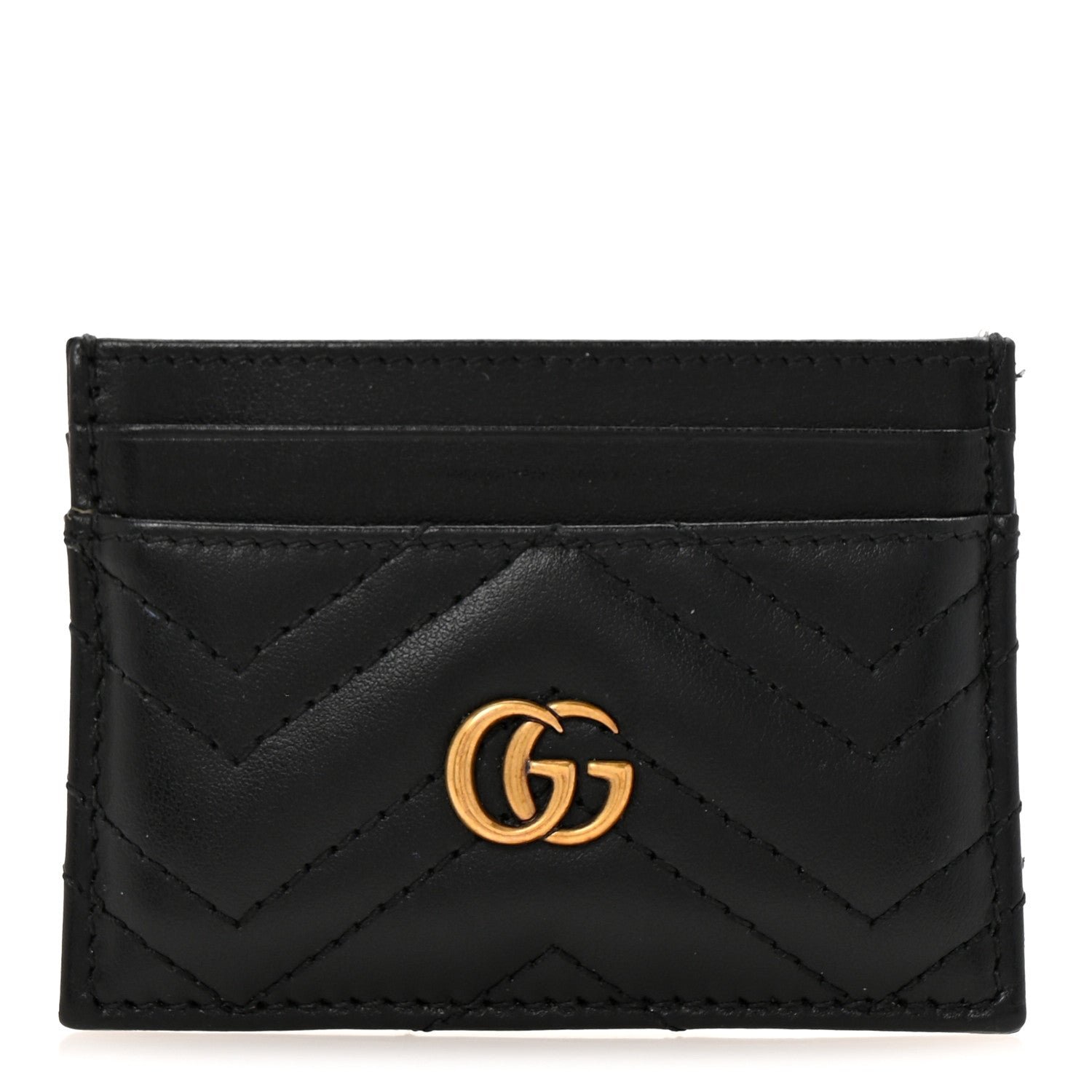 Gucci Calfskin Matelasse GG Marmont Card Holder Black