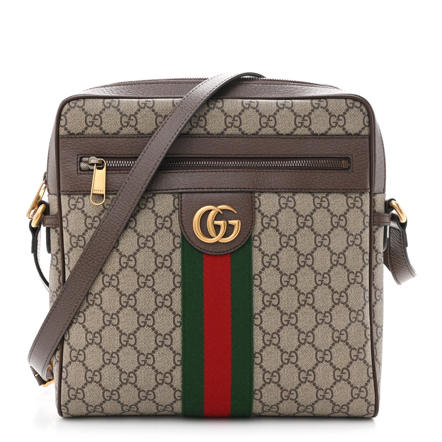 Gucci GG Supreme Monogram Web Medium Ophidia Messenger Bag Brown