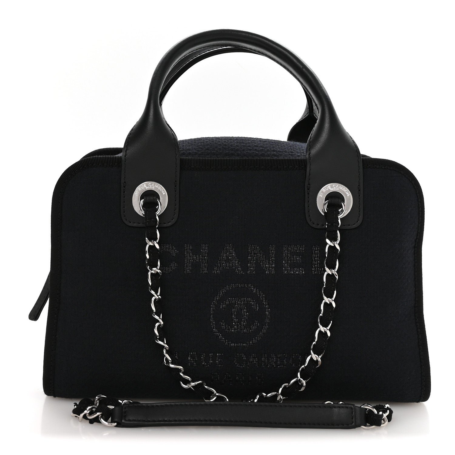 Chanel Mixed Fibers Deauville Bowling Bag Black