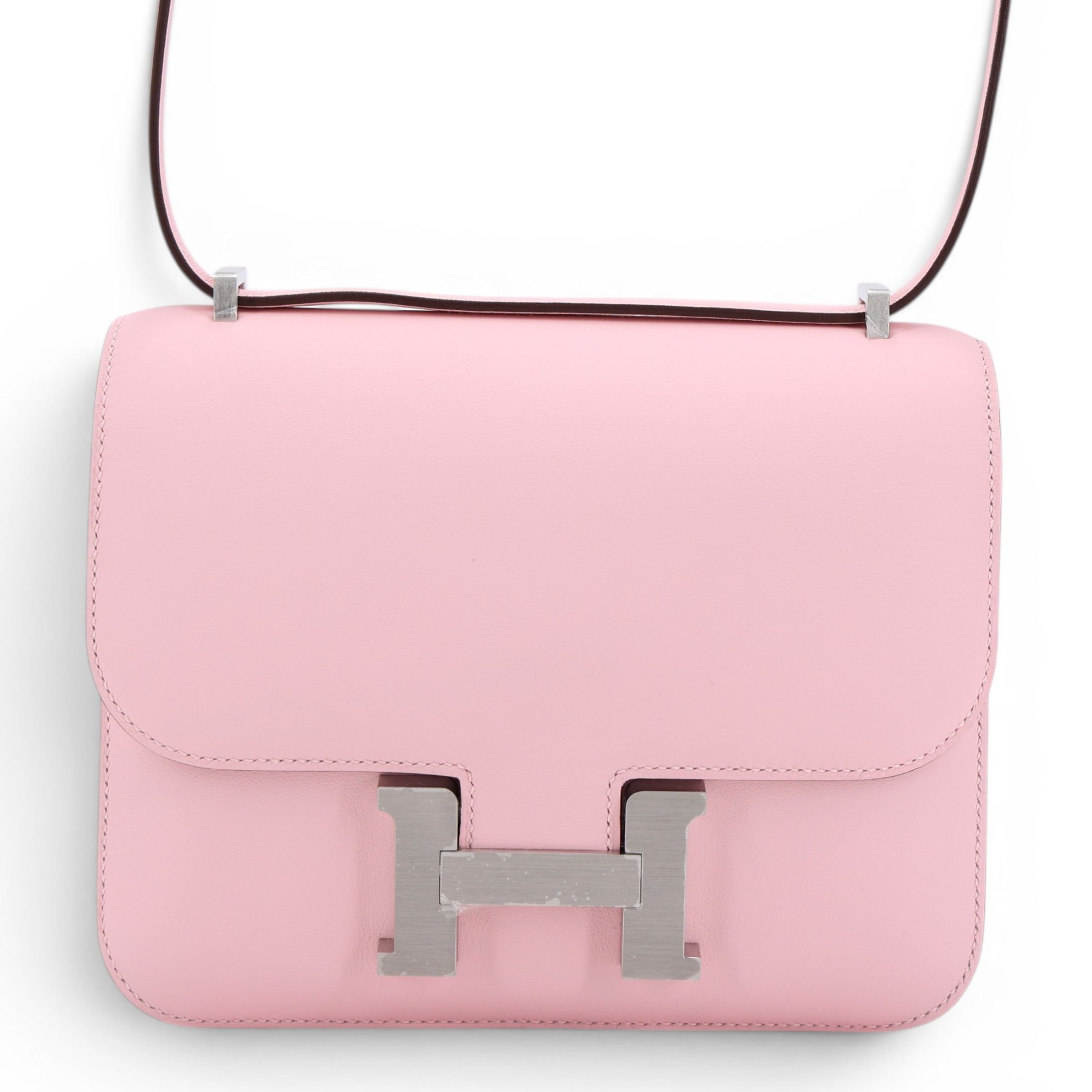 Brand New ( Rank N ) HERMÈS Constance Mini Rose Sakura (3Q) Swift Brushed Palladium K (2025)