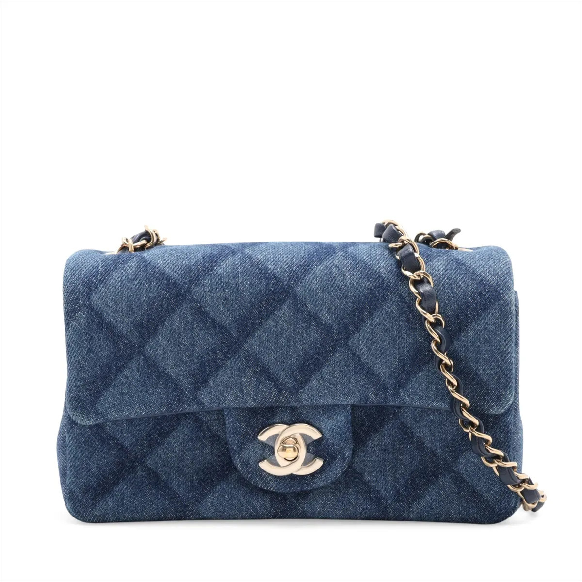 Chanel Mini Matelasse 20 Denim Single Flap Single Chain Bag Blue Gold Metal Fitt