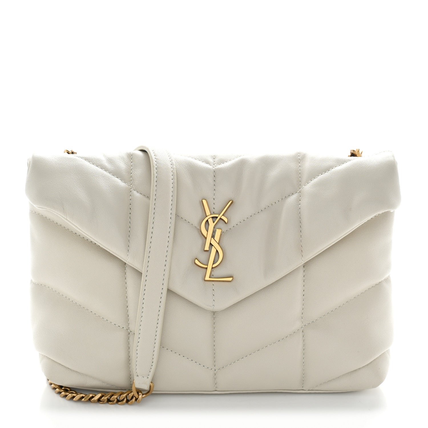 Saint Laurent Lambskin Quilted Small Loulou Puffer Monogram Chain Satchel Blanc Vintage